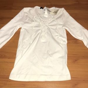3/$18 NEW Forever 21 Low V White Lace Up Top